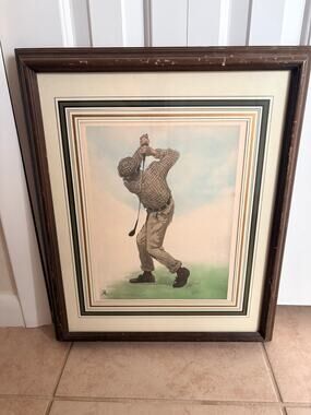 Vintage Turner A.B. Frost “Good Shot” Golf Print Framed 19x23 MCM Wall Art
